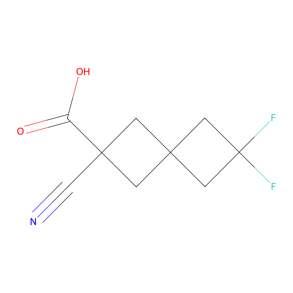 2-Cyano-6,6-difluorospiro[3.3]heptane-2-carboxylic acid molecular structure, CAS 3028163-69-8