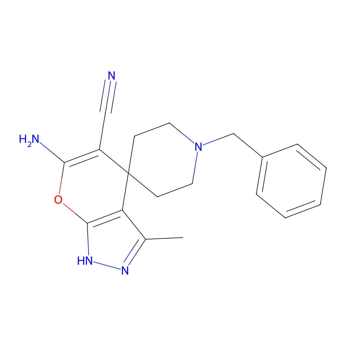 6-amino-1'-benzyl-3-methylspiro[2H-pyrano[2,3-c]pyrazole-4,4'-piperidine]-5-carbonitrile molecular structure, CAS 302818-13-9