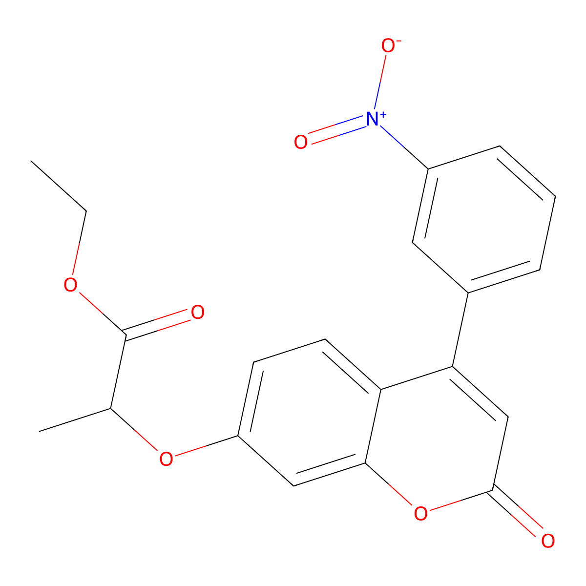 ethyl 2-((4-(3-nitrophenyl)-2-oxo-2H-chromen-7-yl)oxy)propanoate molecular structure, CAS 302818-21-9