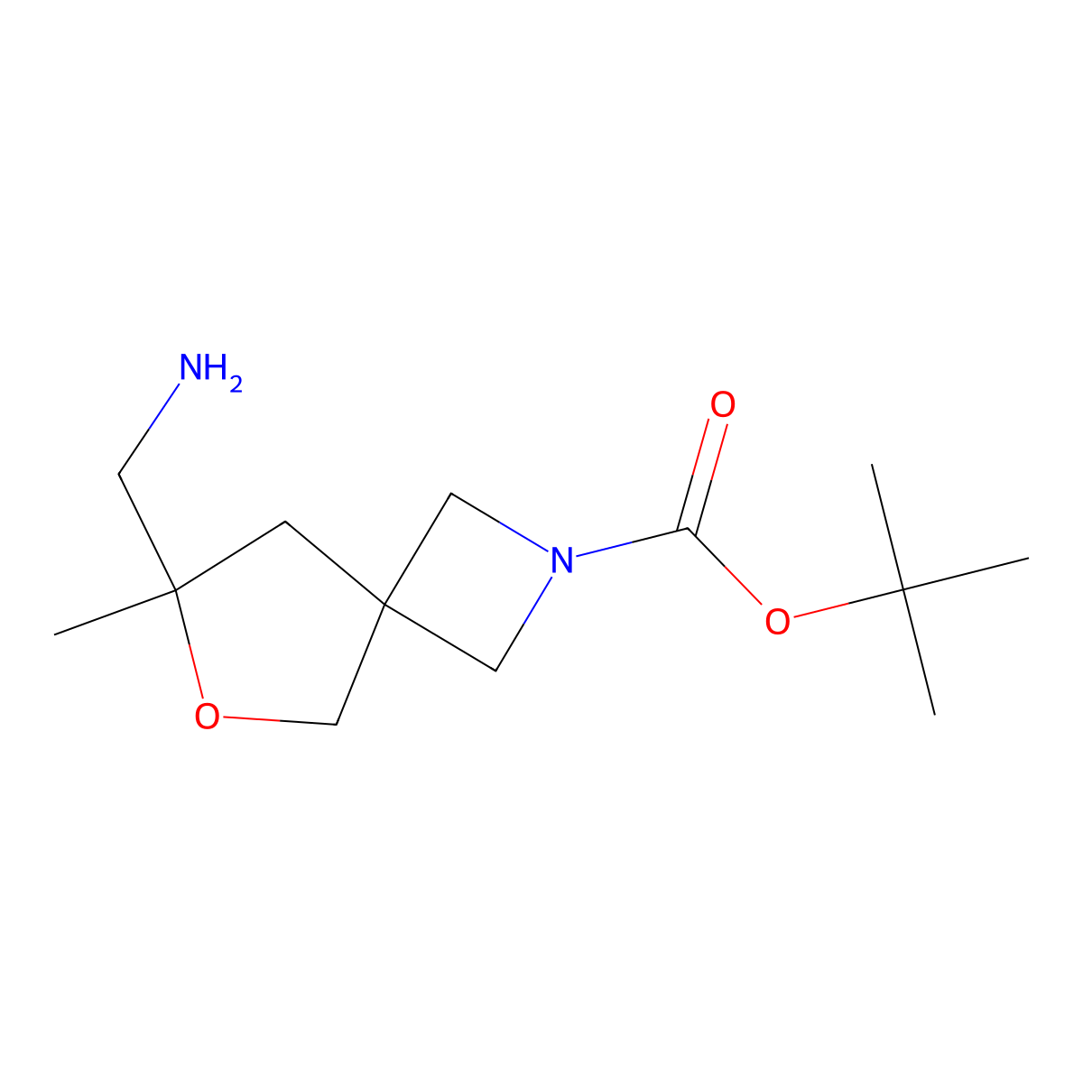 Tert-butyl 7-(aminomethyl)-7-methyl-6-oxa-2-azaspiro[3.4]octane-2-carboxylate molecular structure, CAS 3028186-95-7