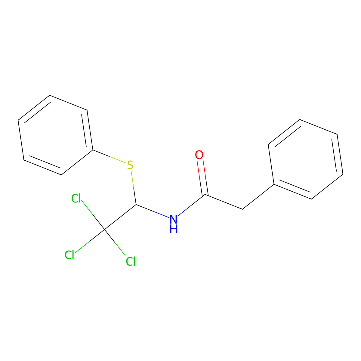 2-phenyl-N-(2,2,2-trichloro-1-phenylsulfanylethyl)acetamide molecular structure, CAS 302819-85-8
