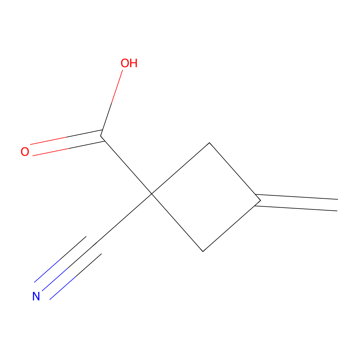 1-Cyano-3-methylidenecyclobutane-1-carboxylic acid molecular structure, CAS 3028192-28-8