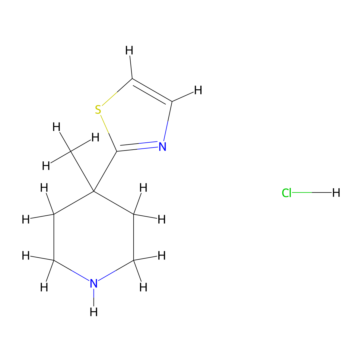 4-Methyl-4-(1,3-thiazol-2-yl)piperidine hydrochloride molecular structure, CAS 3028192-36-8