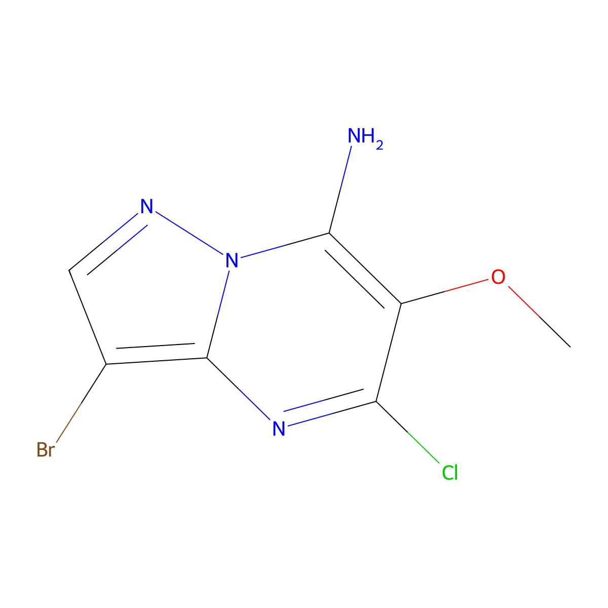 3-Bromo-5-chloro-6-methoxypyrazolo[1,5-a]pyrimidin-7-amine molecular structure, CAS 3028192-76-6