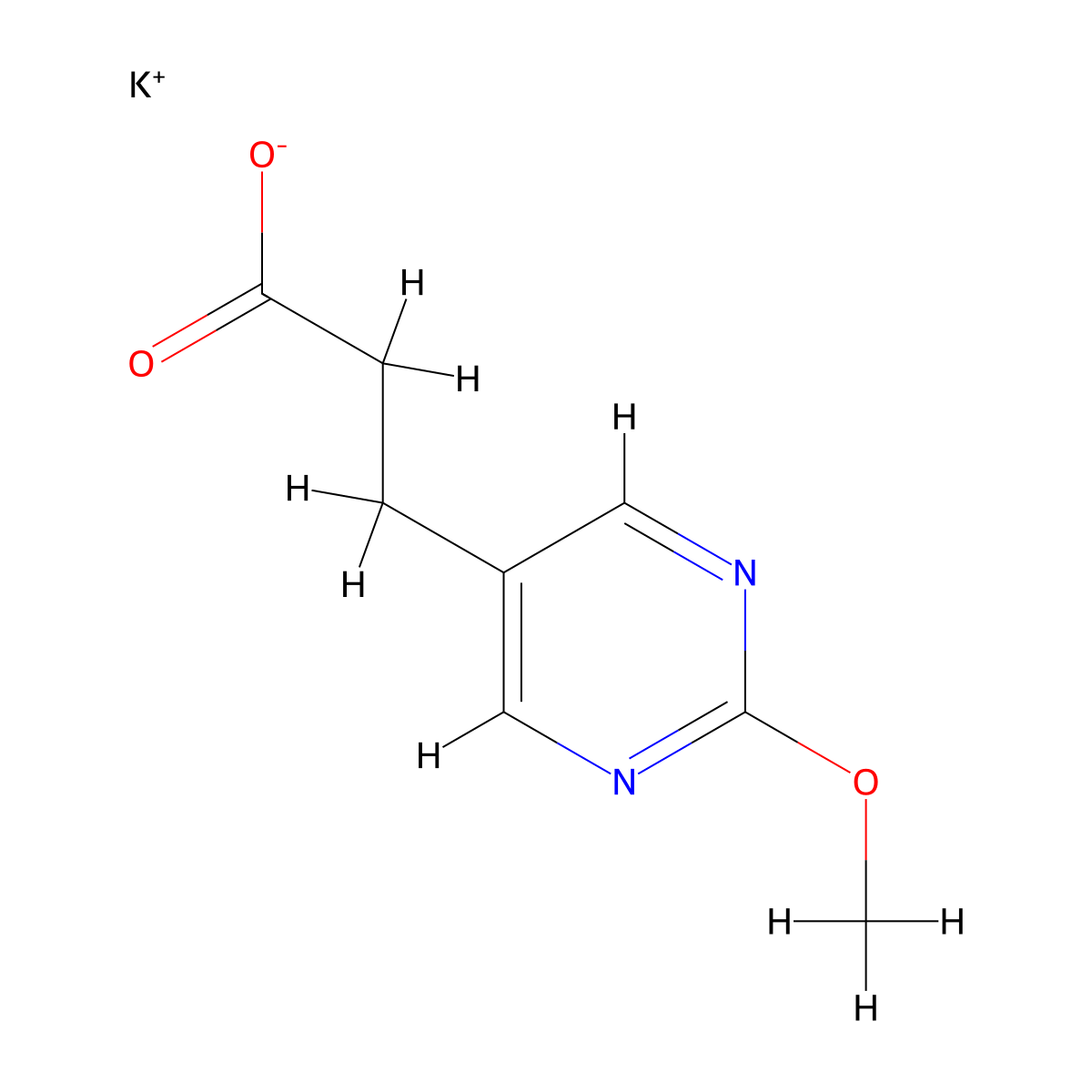 Potassium 3-(2-methoxypyrimidin-5-yl)propanoate molecular structure, CAS 3028192-90-4