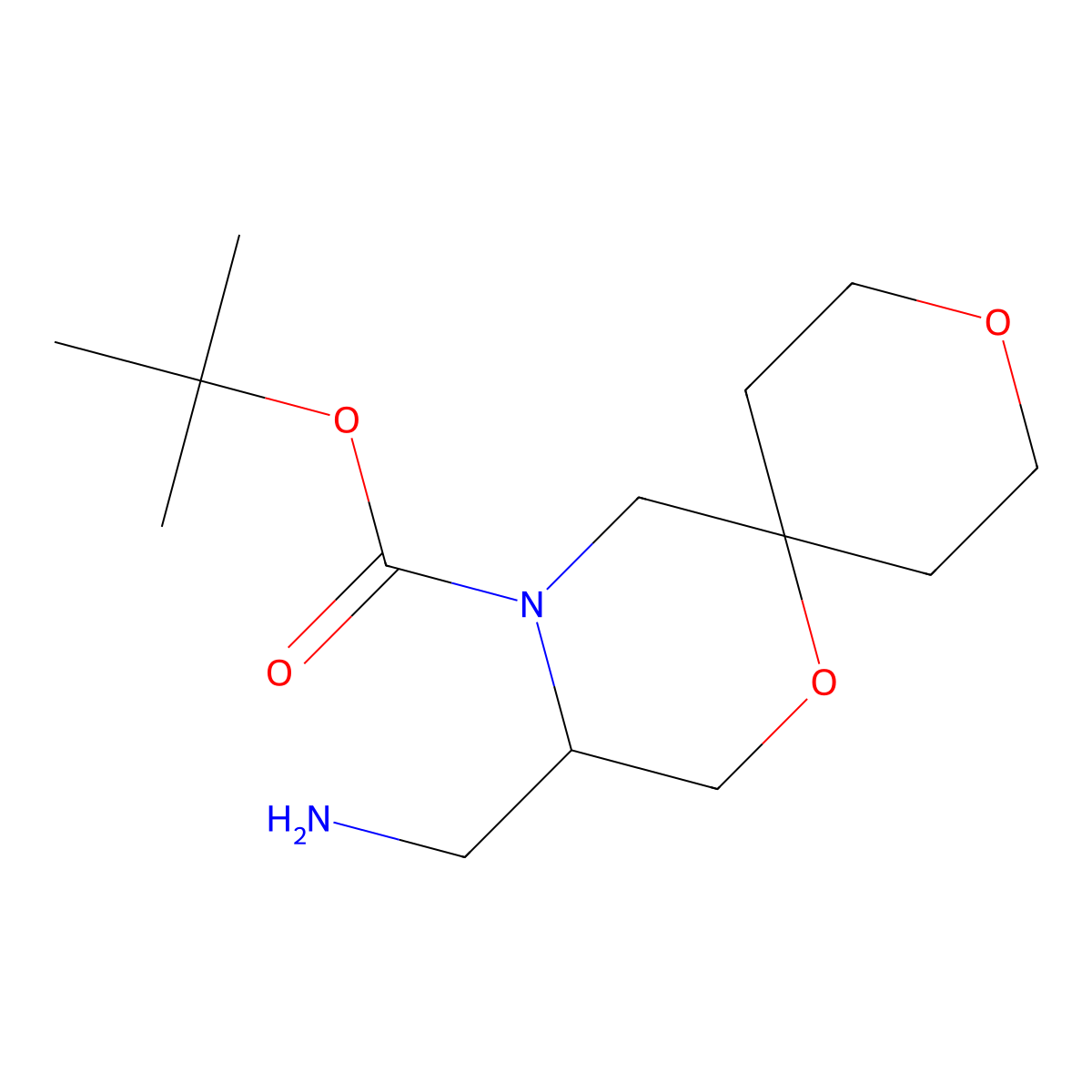 Tert-butyl 3-(aminomethyl)-1,9-dioxa-4-azaspiro[5.5]undecane-4-carboxylate molecular structure, CAS 3028192-95-9