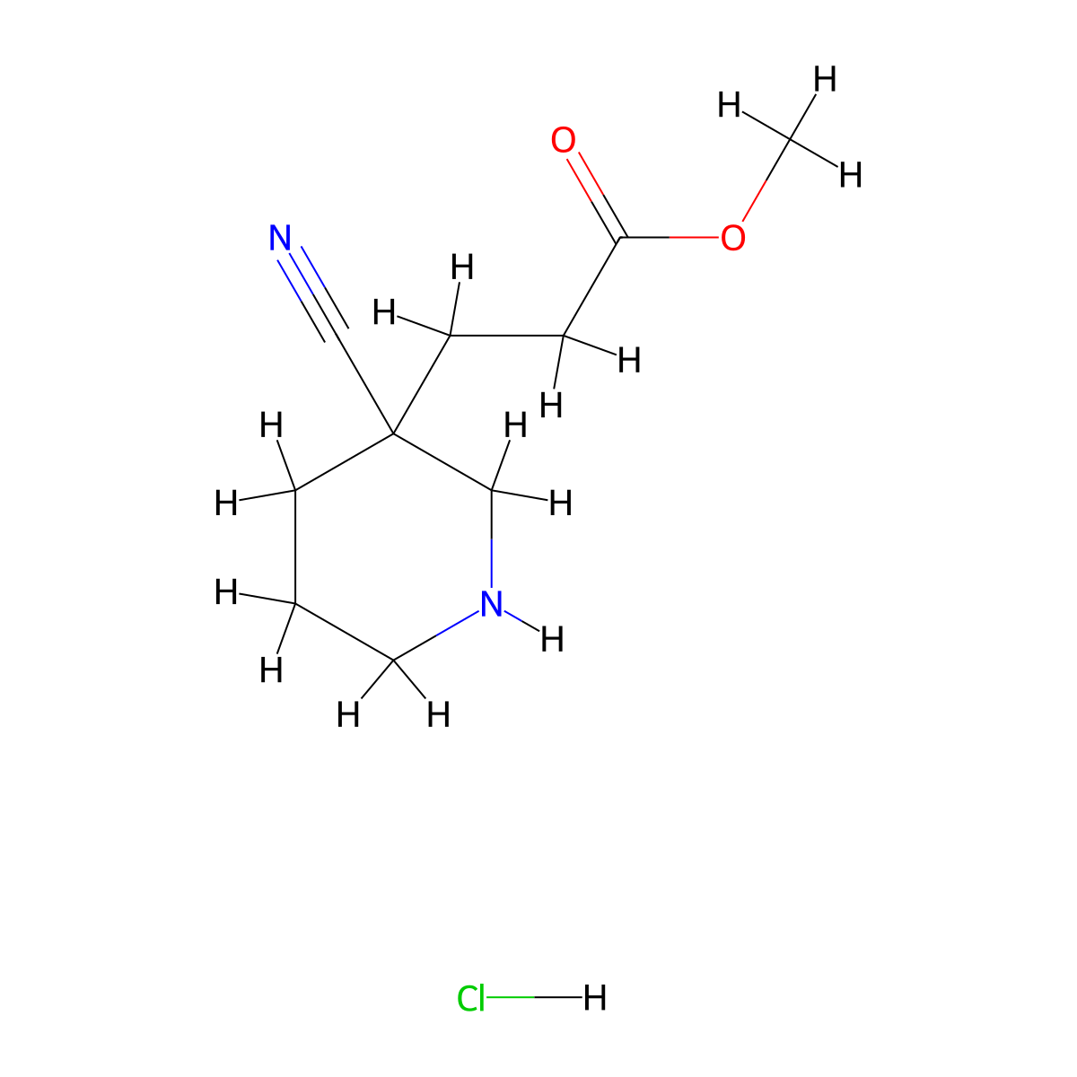Methyl 3-(3-cyanopiperidin-3-yl)propanoate hydrochloride molecular structure, CAS 3028193-08-7