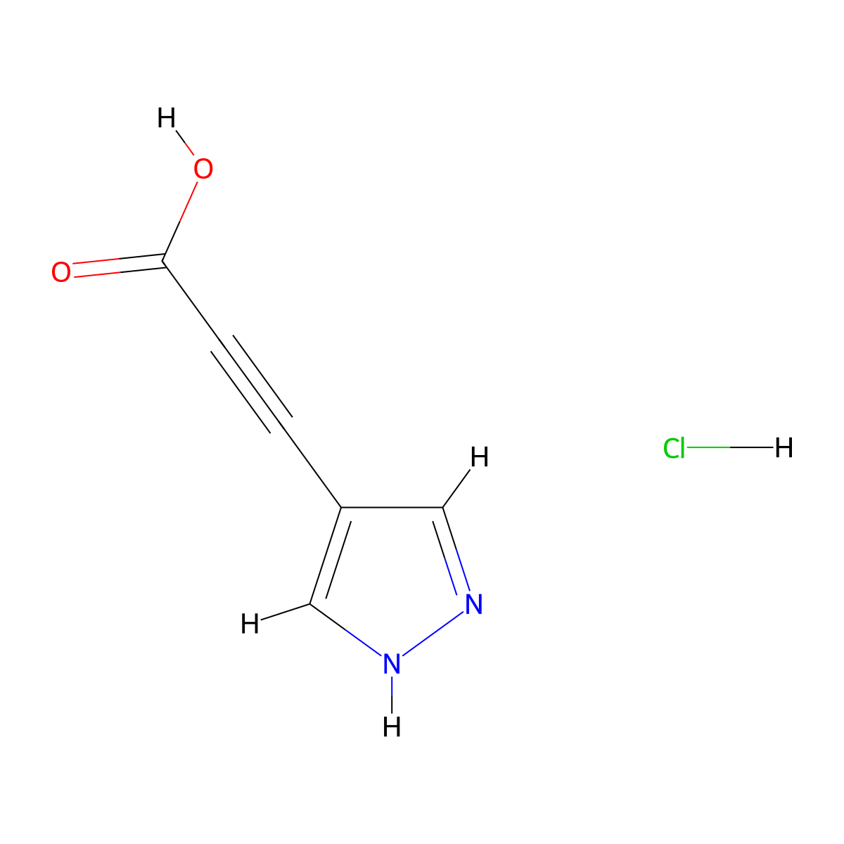 3-(1H-pyrazol-4-yl)prop-2-ynoic acid hydrochloride molecular structure, CAS 3028193-25-8