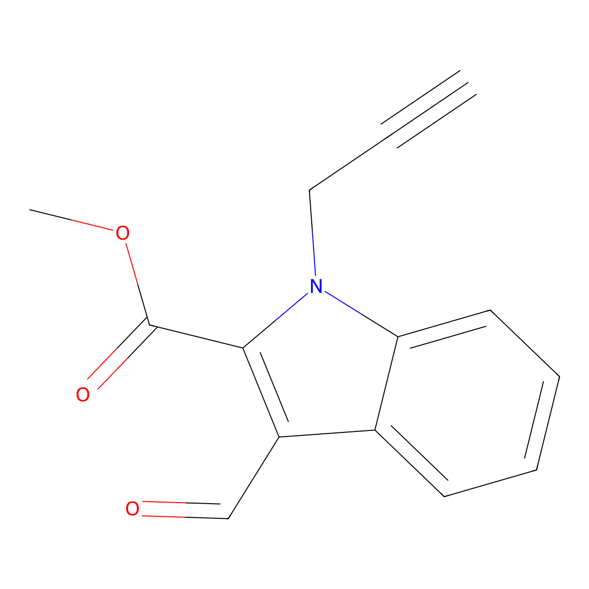 methyl 3-formyl-1-(prop-2-yn-1-yl)-1H-indole-2-carboxylate molecular structure, CAS 3028193-39-4
