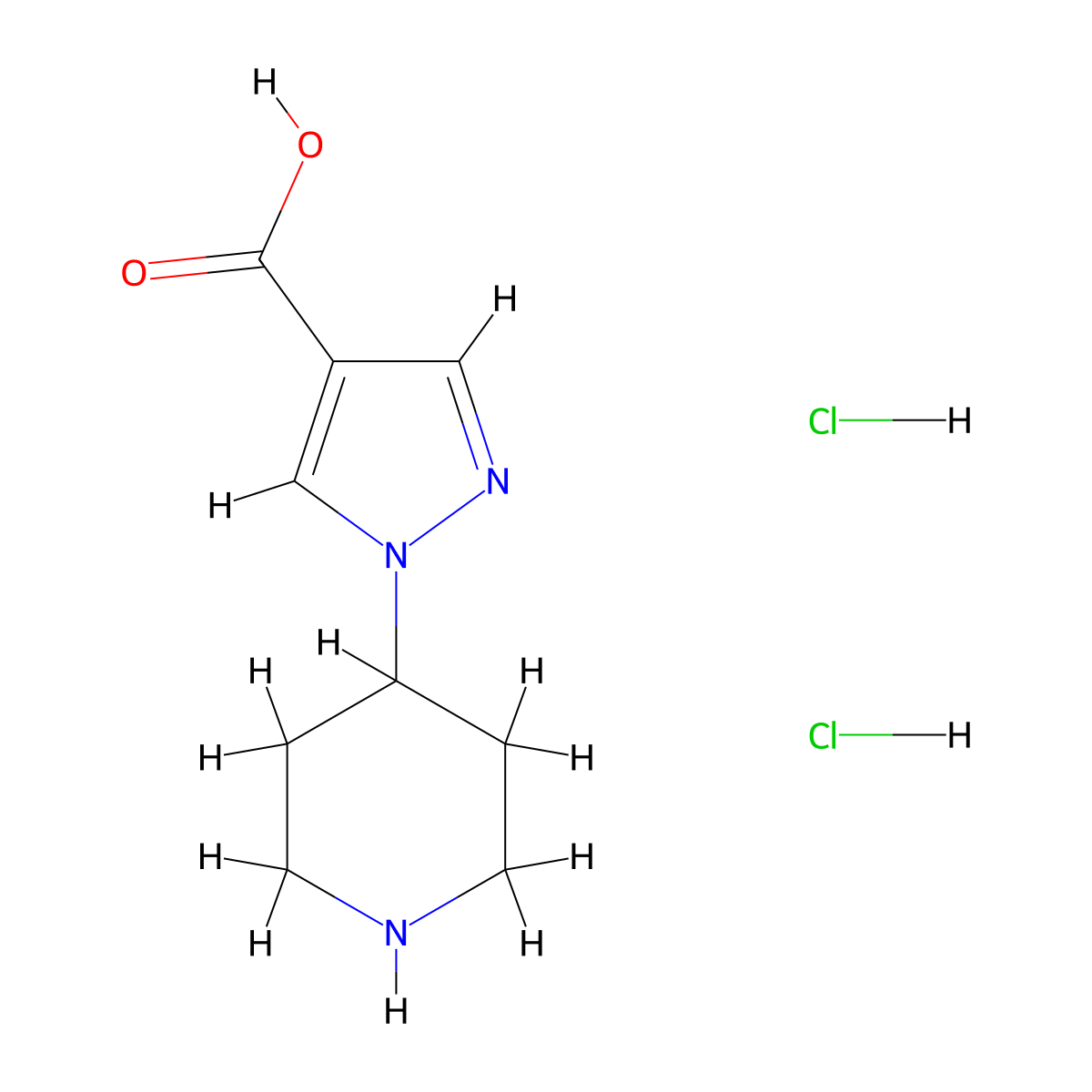 1-(piperidin-4-yl)-1H-pyrazole-4-carboxylic acid dihydrochloride molecular structure, CAS 3028193-40-7
