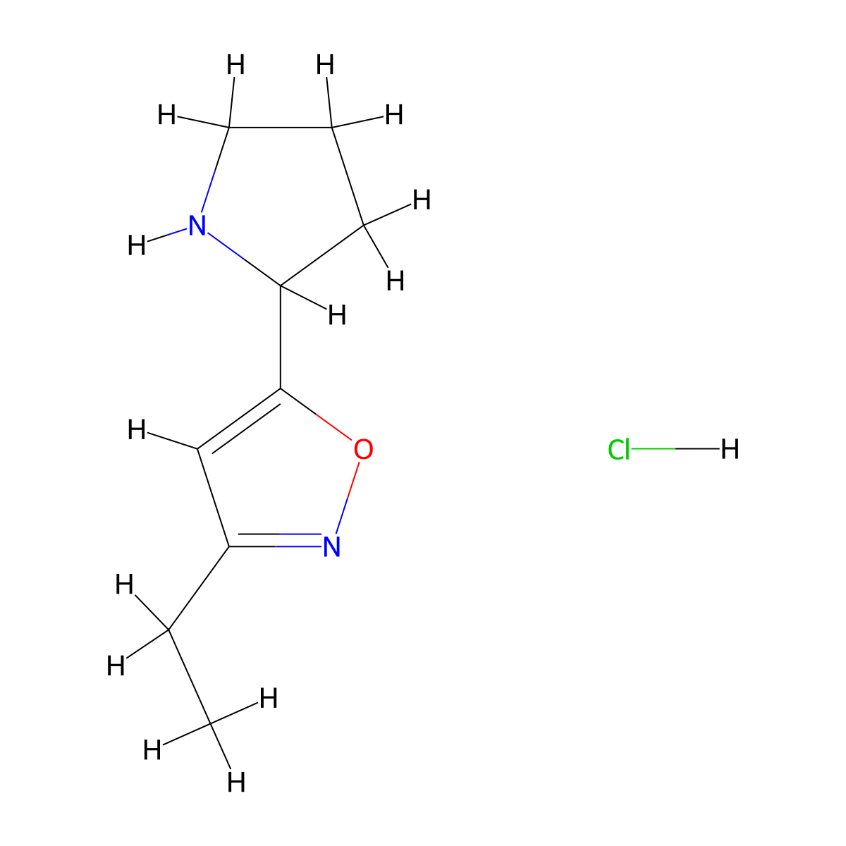 3-Ethyl-5-(pyrrolidin-2-yl)-1,2-oxazole hydrochloride molecular structure, CAS 3028193-64-5