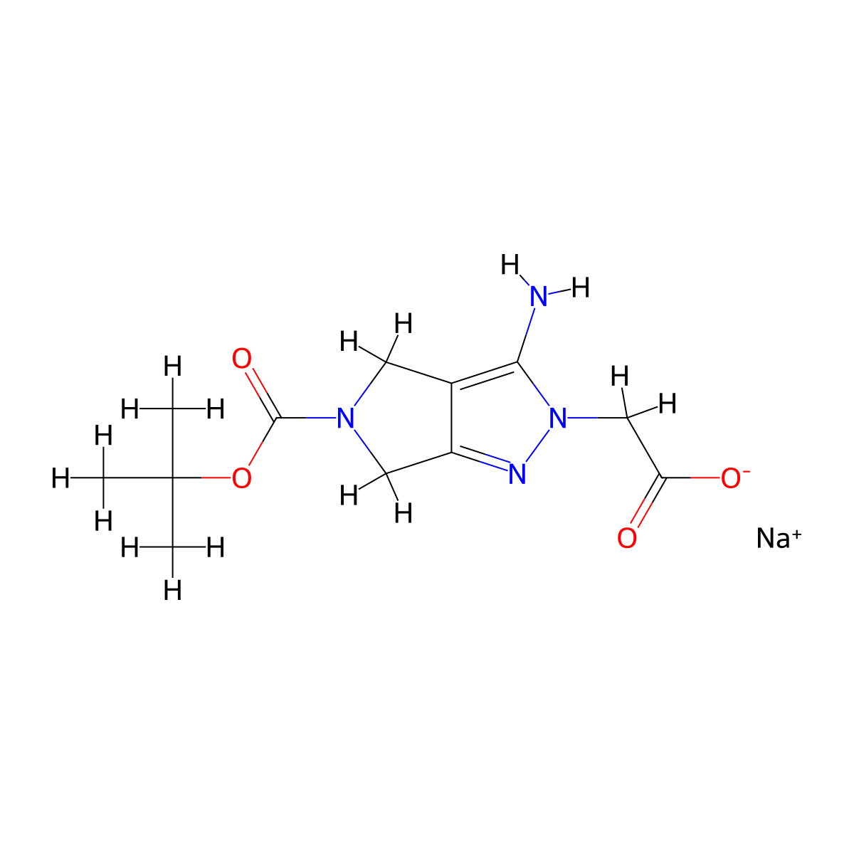 sodium 2-{3-amino-5-[(tert-butoxy)carbonyl]-2H,4H,5H,6H-pyrrolo[3,4-c]pyrazol-2-yl}acetate molecular structure, CAS 3028193-66-7