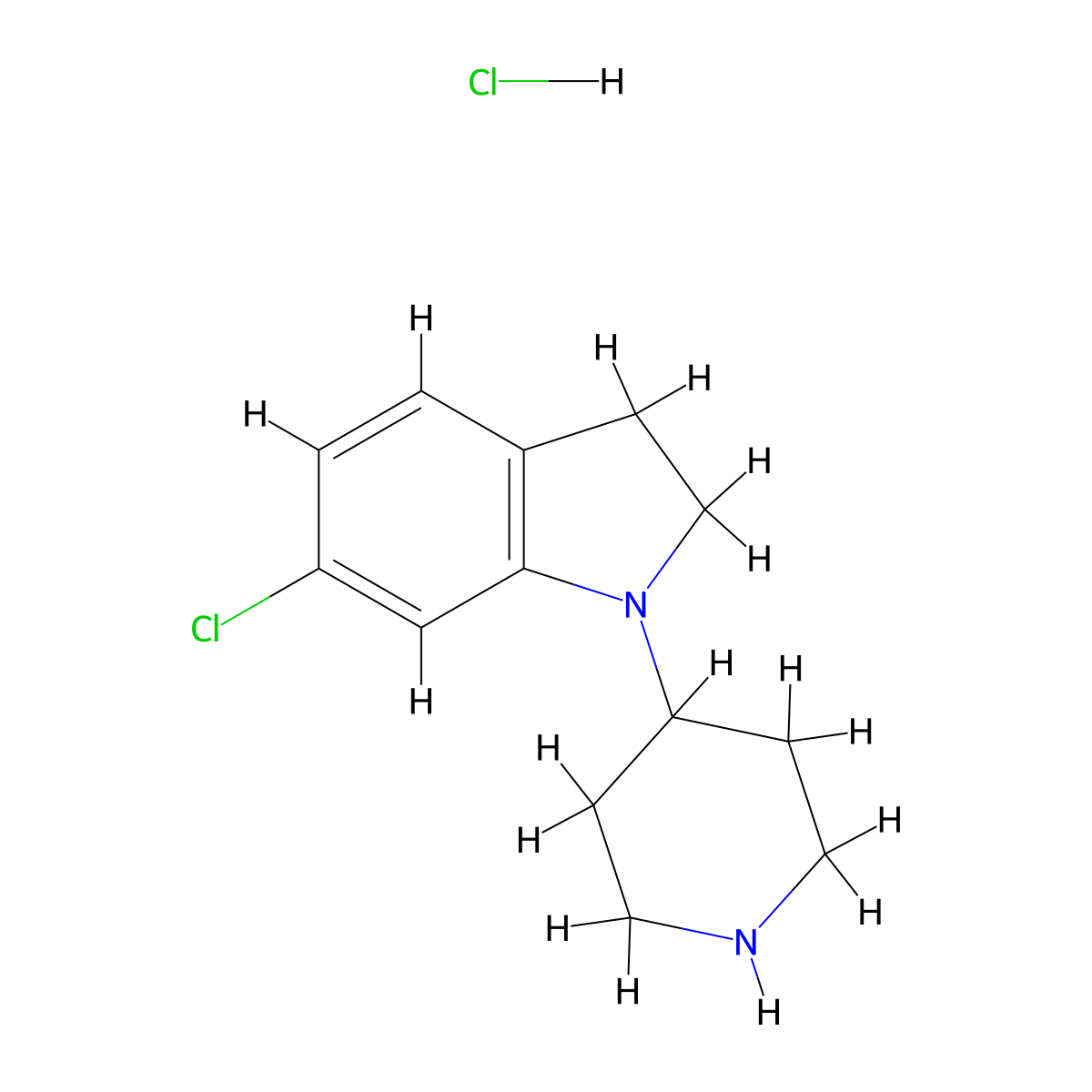 6-chloro-1-(piperidin-4-yl)-2,3-dihydro-1H-indole hydrochloride molecular structure, CAS 3028193-67-8