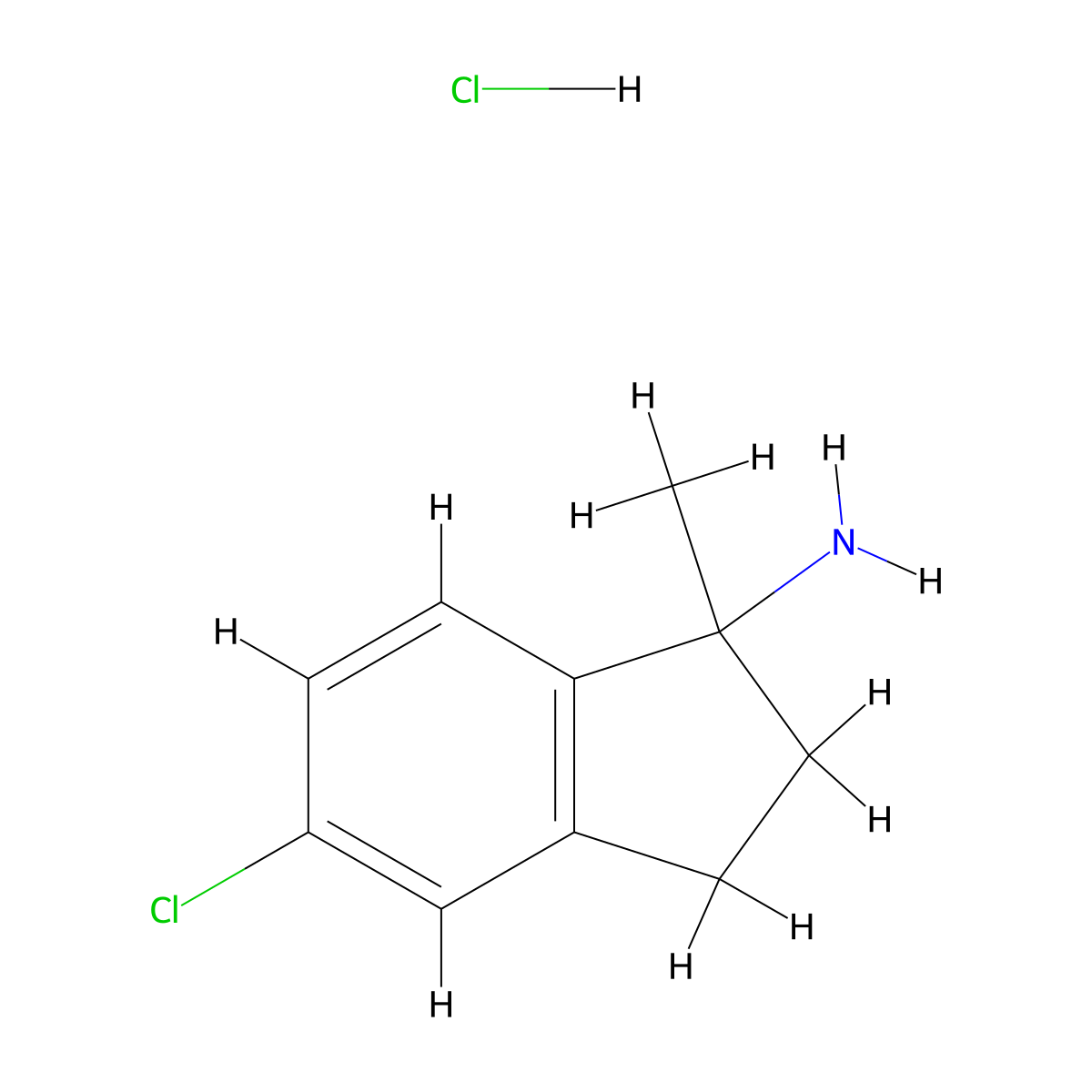 5-chloro-1-methyl-2,3-dihydro-1H-inden-1-amine hydrochloride molecular structure, CAS 3028193-90-7