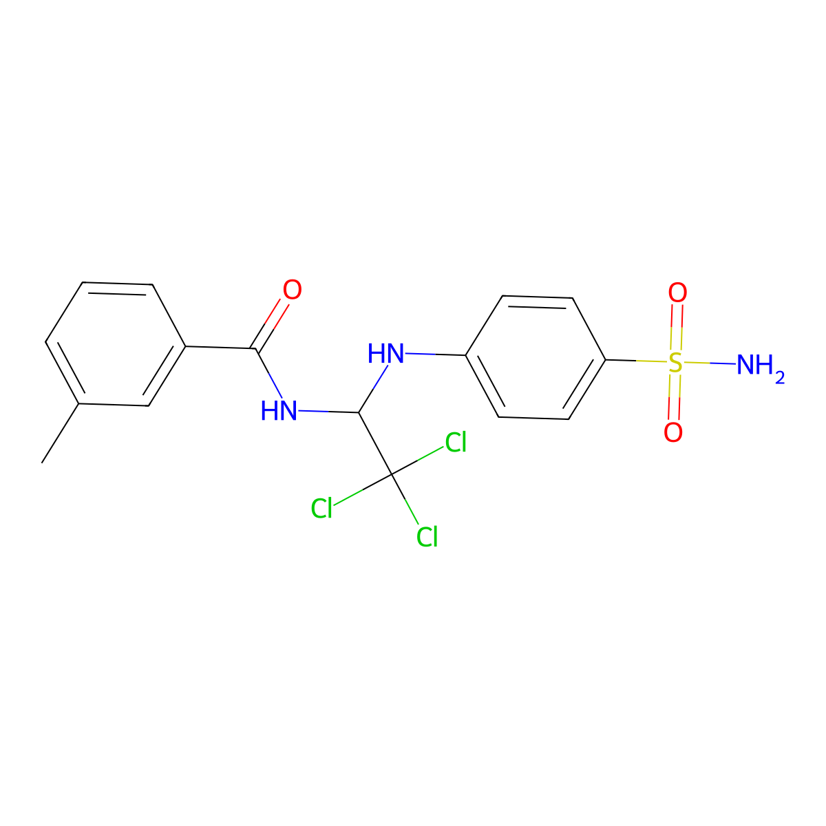 3-methyl-N-[2,2,2-trichloro-1-(4-sulfamoylanilino)ethyl]benzamide molecular structure, CAS 302820-75-3