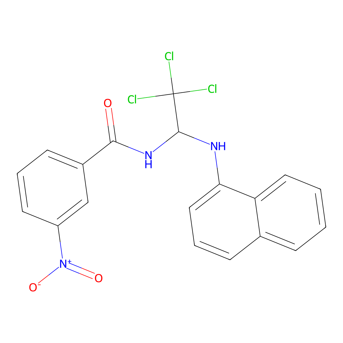 3-nitro-N-(2,2,2-trichloro-1-(naphthalen-1-ylamino)ethyl)benzamide molecular structure, CAS 302820-80-0