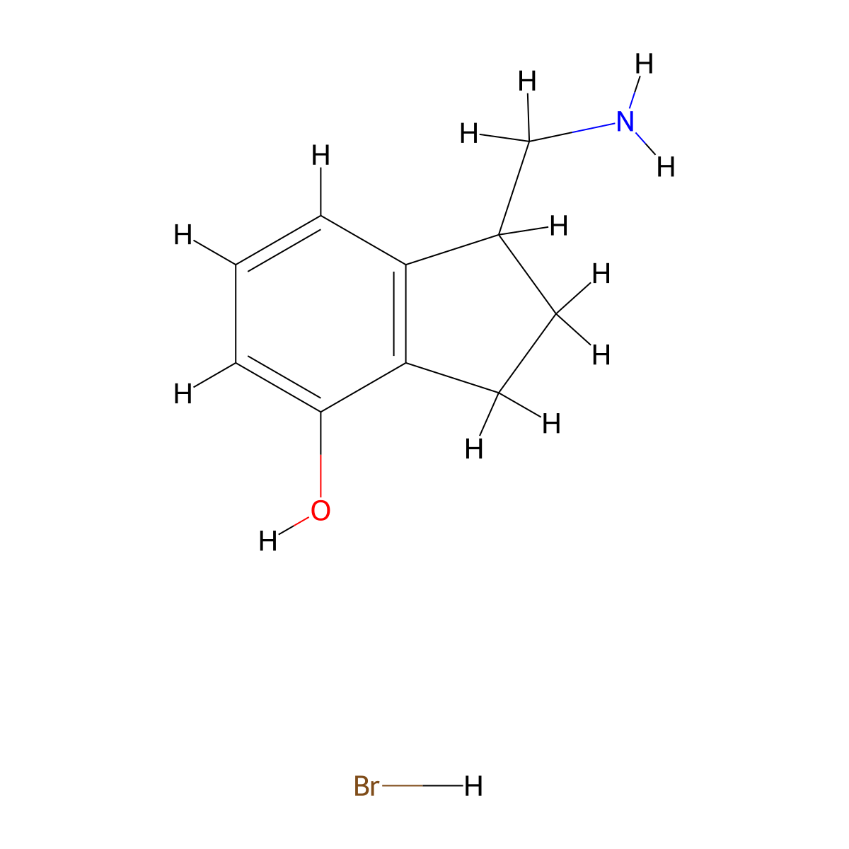 1-(aminomethyl)-2,3-dihydro-1H-inden-4-ol;hydrobromide molecular structure, CAS 3028200-89-4