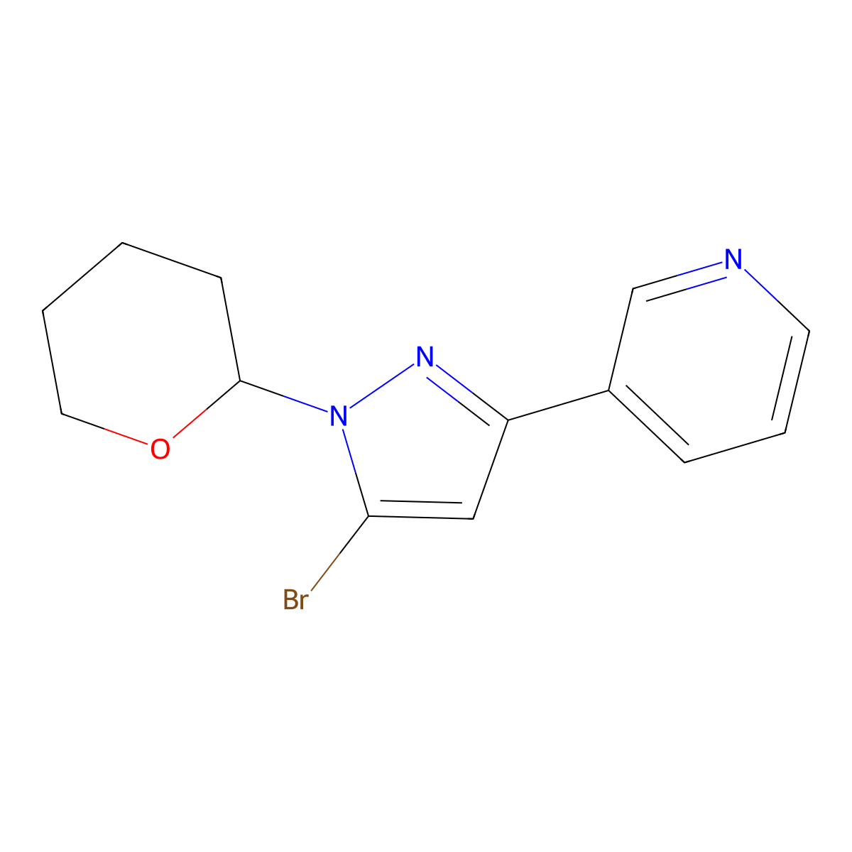 3-[5-bromo-1-(oxan-2-yl)-1H-pyrazol-3-yl]pyridine molecular structure, CAS 3028201-03-5