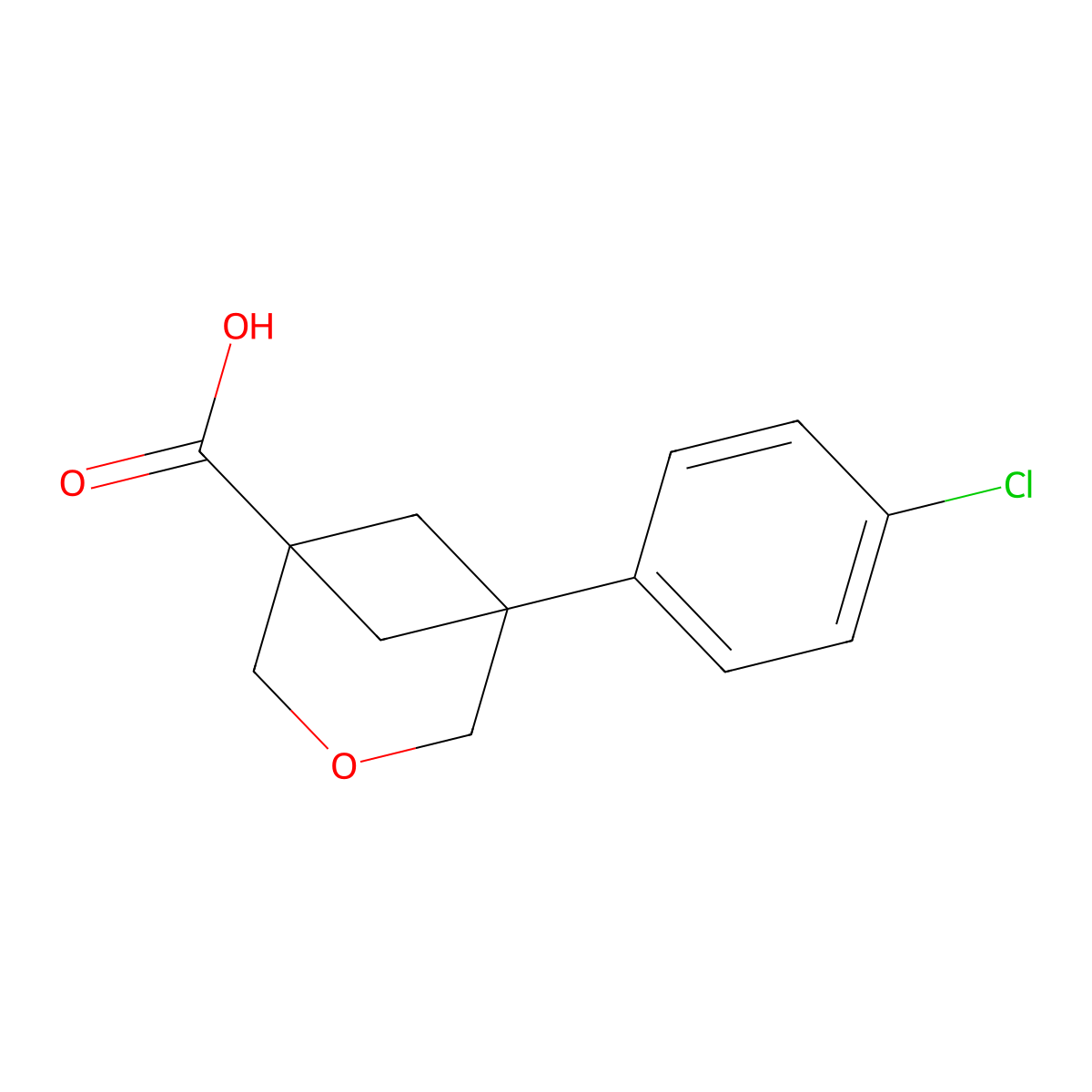 5-(4-Chlorophenyl)-3-oxabicyclo[3.1.1]heptane-1-carboxylic acid molecular structure, CAS 3028201-49-9