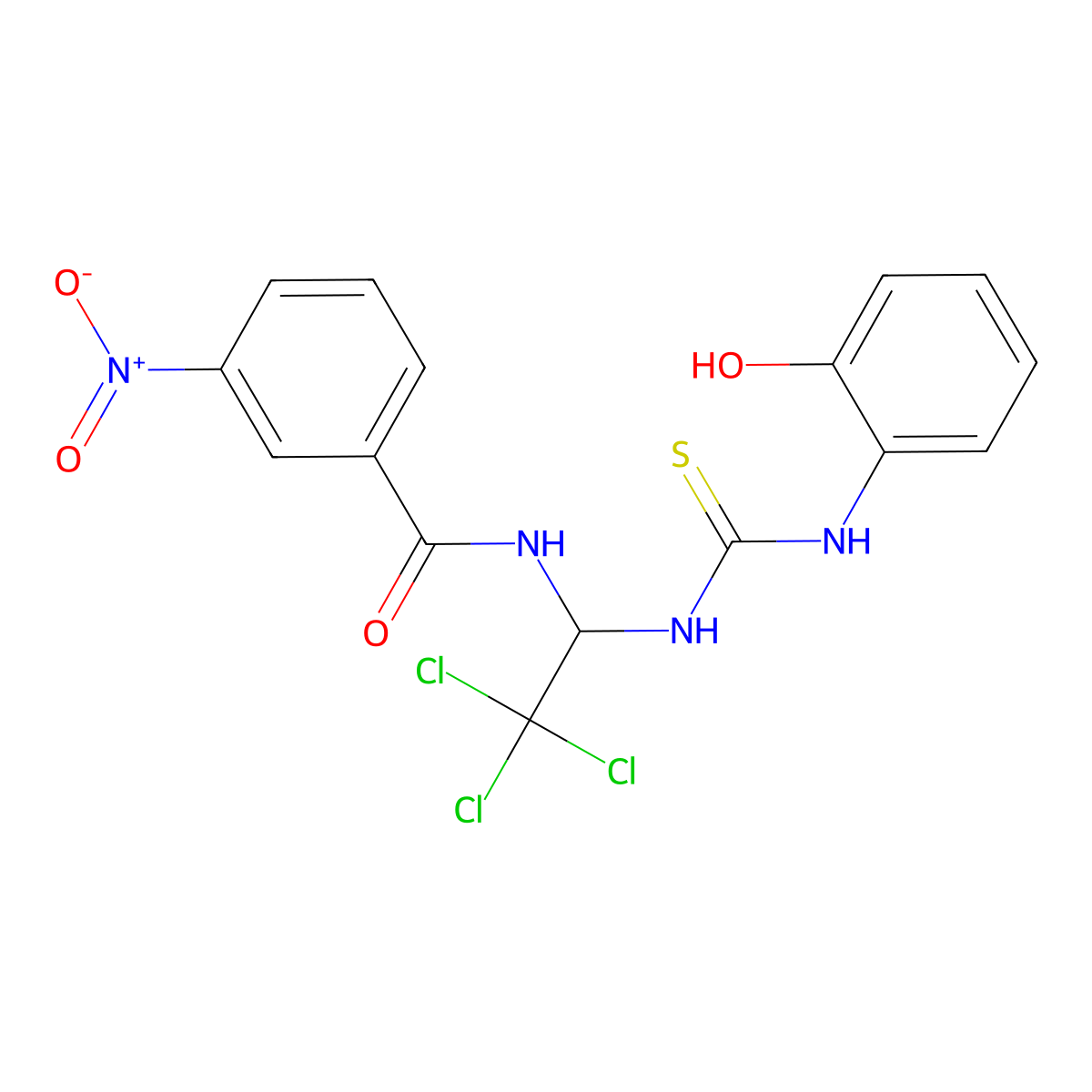 3-nitro-N-[2,2,2-trichloro-1-[(2-hydroxyphenyl)carbamothioylamino]ethyl]benzamide molecular structure, CAS 302821-13-2
