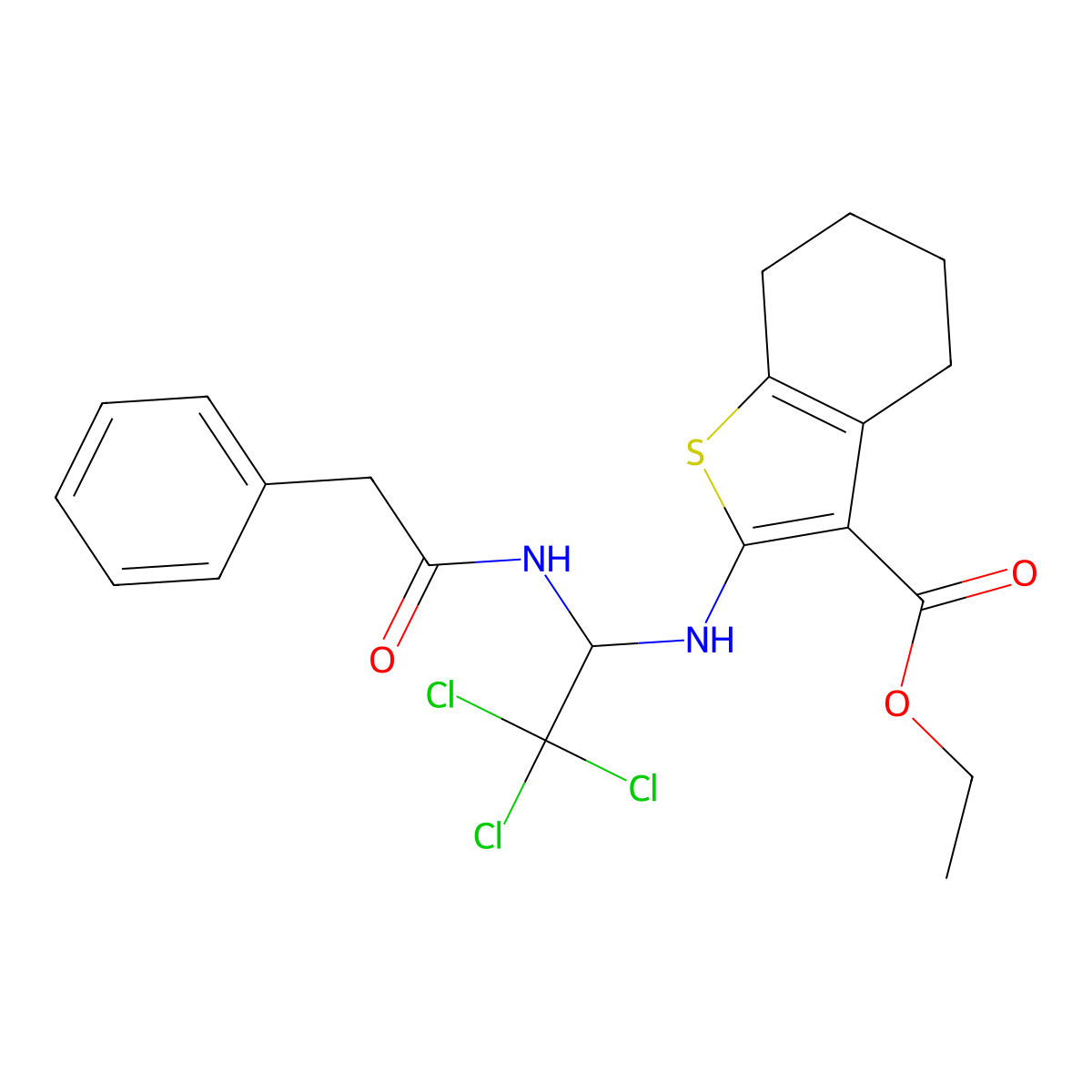 Ethyl 2-({2,2,2-trichloro-1-[(phenylacetyl)amino]ethyl}amino)-4,5,6,7-tetrahydro-1-benzothiophene-3-carboxylate molecular structure, CAS 302821-24-5