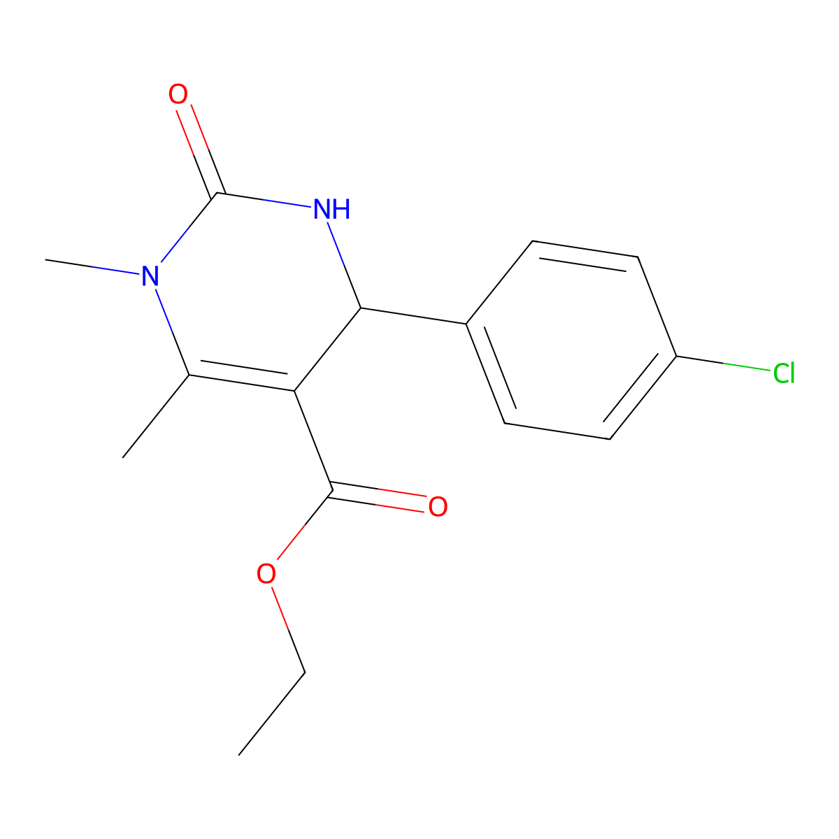 Ethyl 4-(4-chlorophenyl)-1,6-dimethyl-2-oxo-1,2,3,4-tetrahydro-5-pyrimidinecarboxylate molecular structure, CAS 302821-62-1
