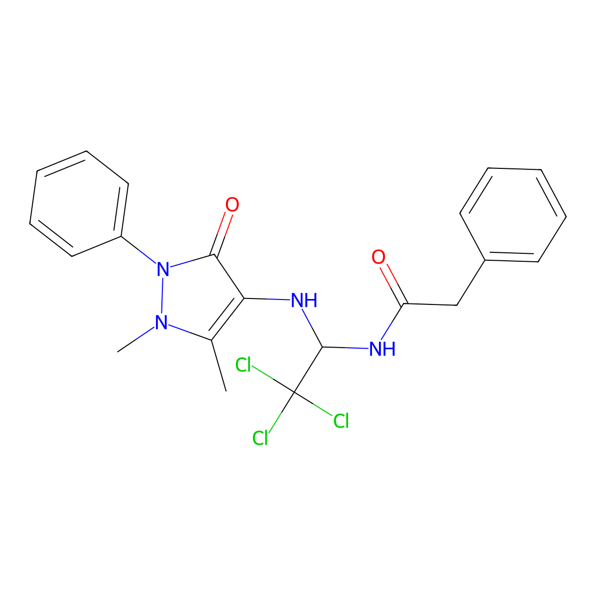2-phenyl-N-{2,2,2-trichloro-1-[(1,5-dimethyl-3-oxo-2-phenyl-2,3-dihydro-1H-pyrazol-4-yl)amino]ethyl}acetamide molecular structure, CAS 302823-36-5