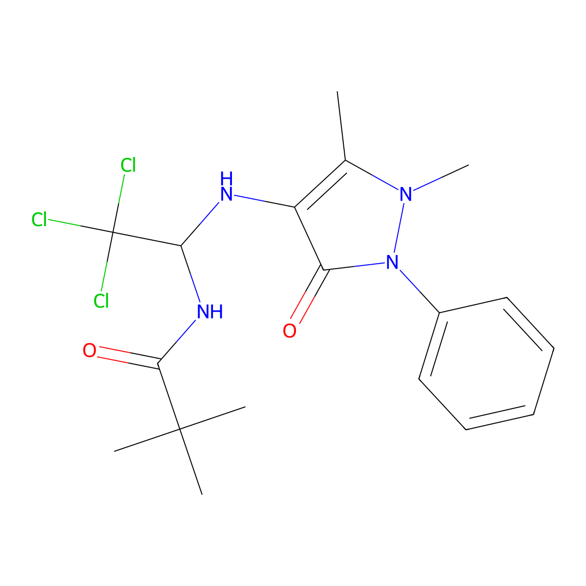 2,2-dimethyl-N-{2,2,2-trichloro-1-[(1,5-dimethyl-3-oxo-2-phenyl-2,3-dihydro-1H-pyrazol-4-yl)amino]ethyl}propanamide molecular structure, CAS 302823-43-4
