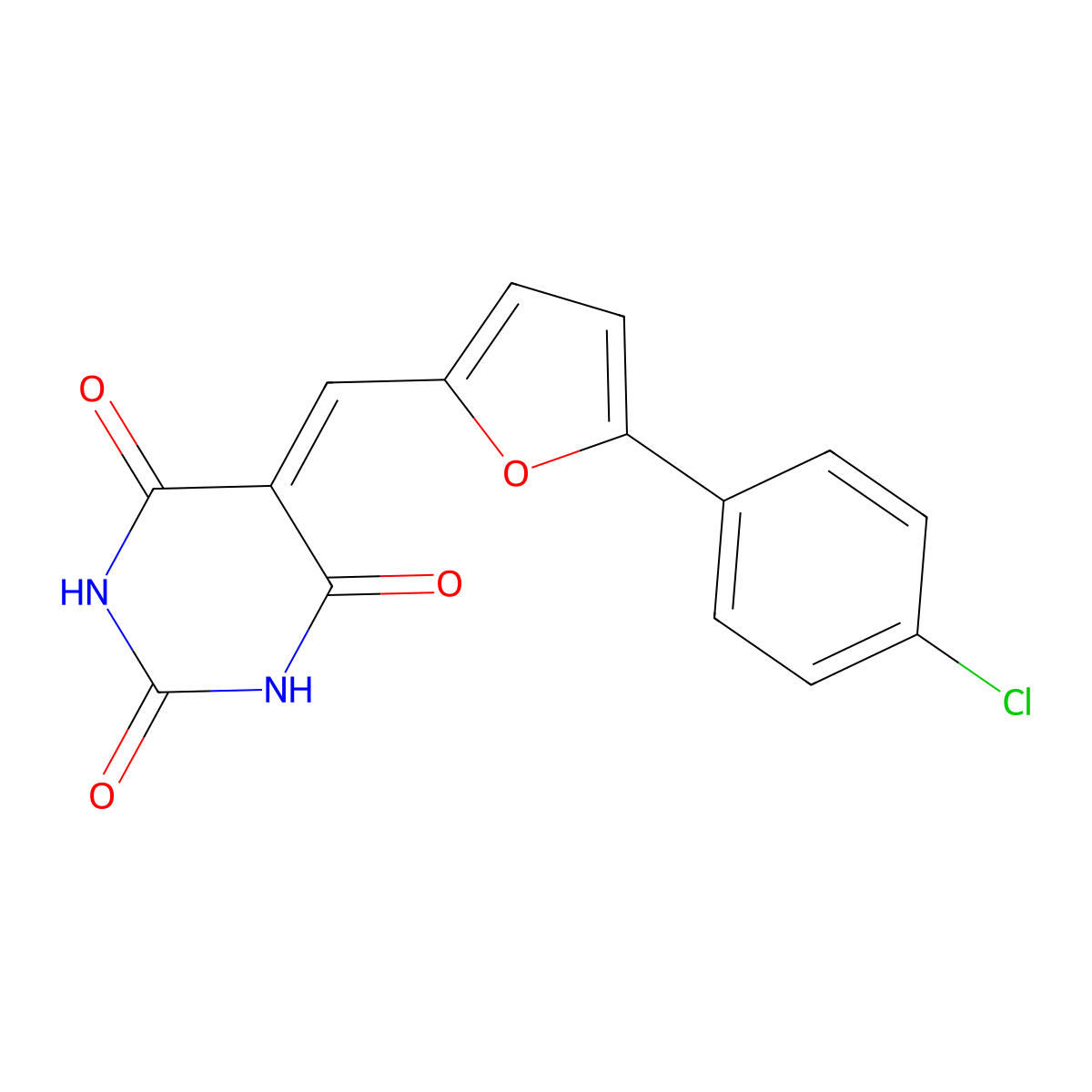 5-[5-(4-Chloro-phenyl)-furan-2-ylmethylene]-pyrimidine-2,4,6-trione molecular structure, CAS 302823-66-1