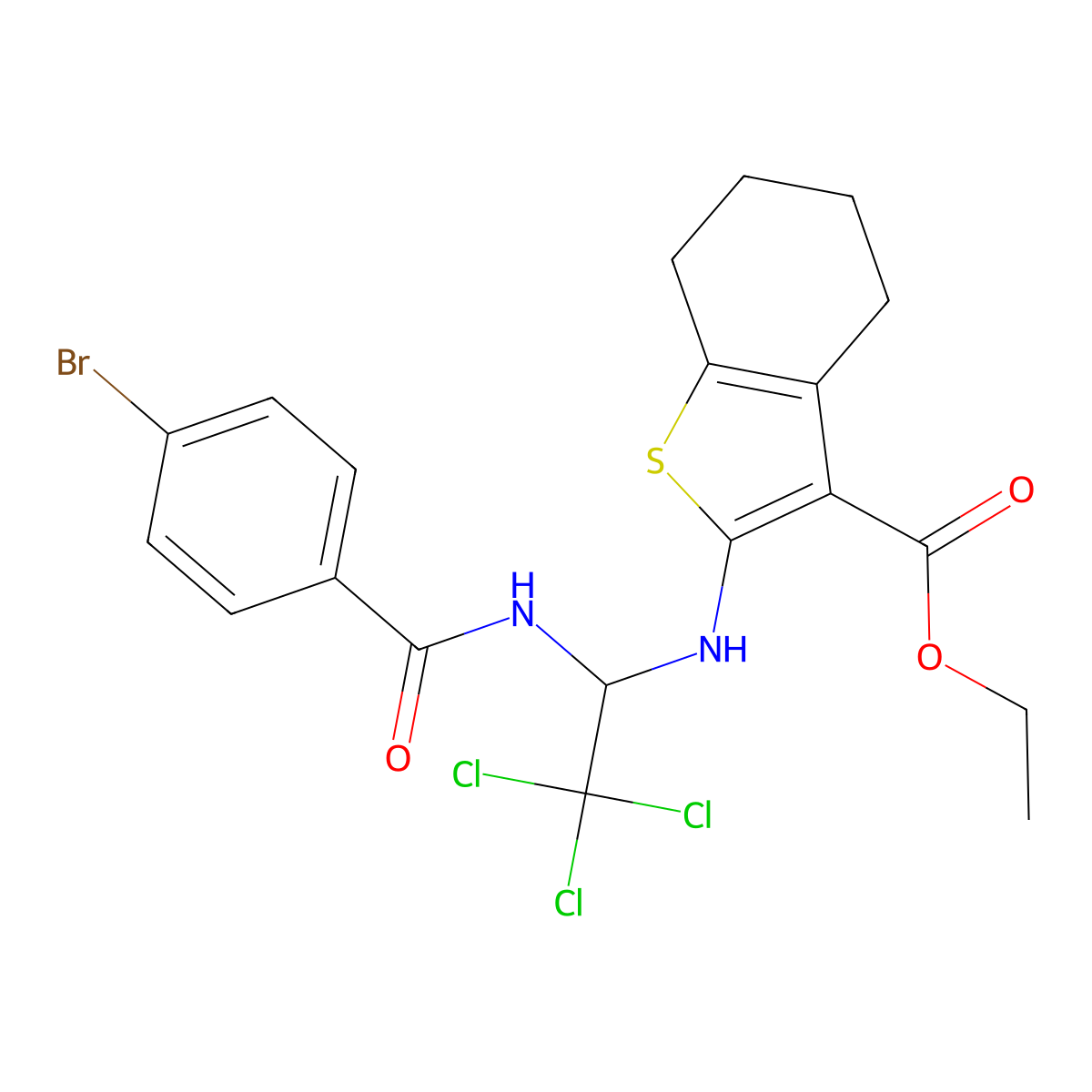 Ethyl 2-({1-[(4-bromobenzoyl)amino]-2,2,2-trichloroethyl}amino)-4,5,6,7-tetrahydro-1-benzothiophene-3-carboxylate molecular structure, CAS 302823-80-9