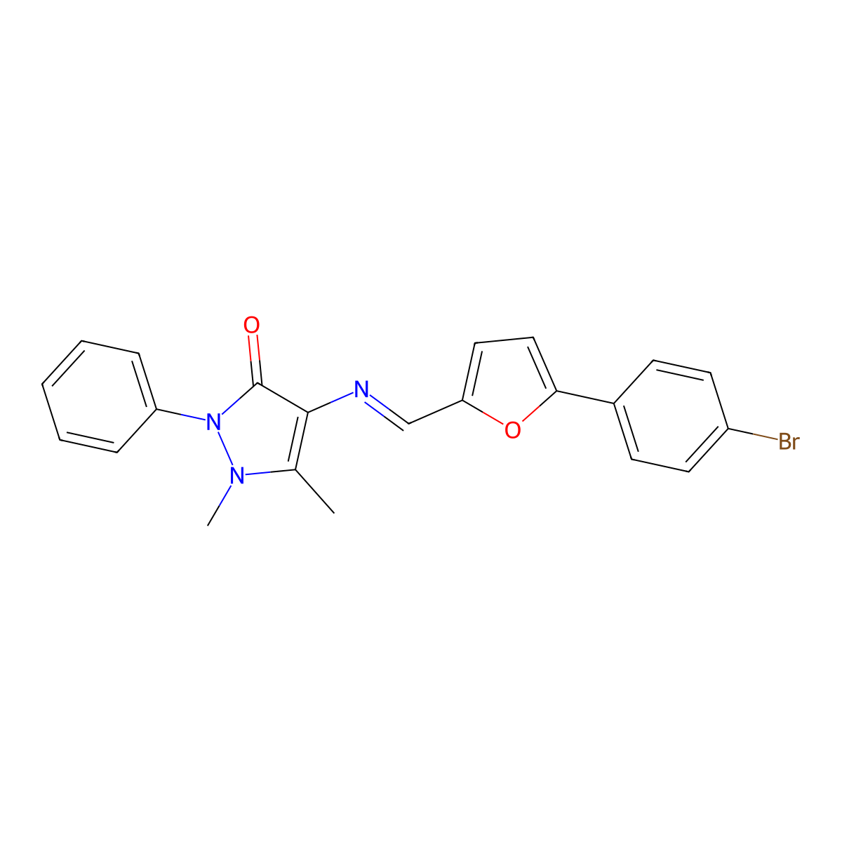 4-({(E)-[5-(4-bromophenyl)furan-2-yl]methylidene}amino)-1,5-dimethyl-2-phenyl-1,2-dihydro-3H-pyrazol-3-one molecular structure, CAS 302824-16-4