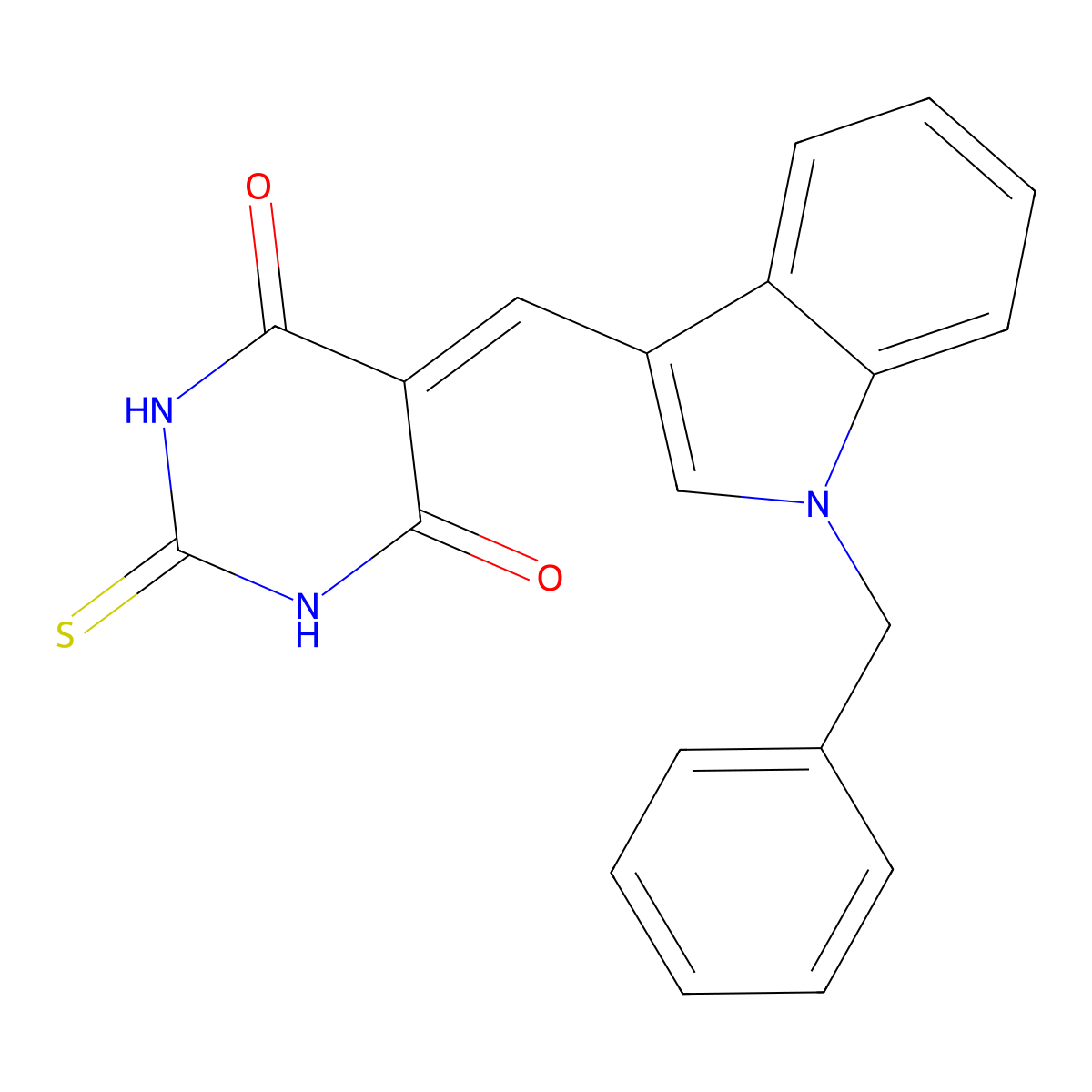 5-((1-benzyl-1H-indol-3-yl)methylene)-2-thioxodihydropyrimidine-4,6(1H,5H)-dione molecular structure, CAS 302824-19-7