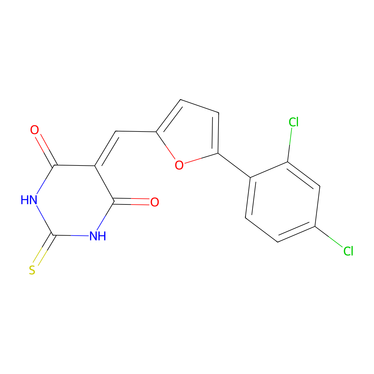 5-{[5-(2,4-dichlorophenyl)furan-2-yl]methylidene}-2-thioxodihydropyrimidine-4,6(1H,5H)-dione molecular structure, CAS 302826-61-5