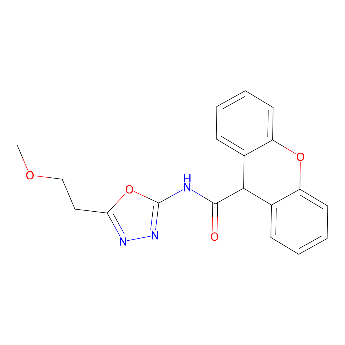 N-[5-(2-methoxyethyl)-1,3,4-oxadiazol-2-yl]-9H-xanthene-9-carboxamide molecular structure, CAS 302842-53-1