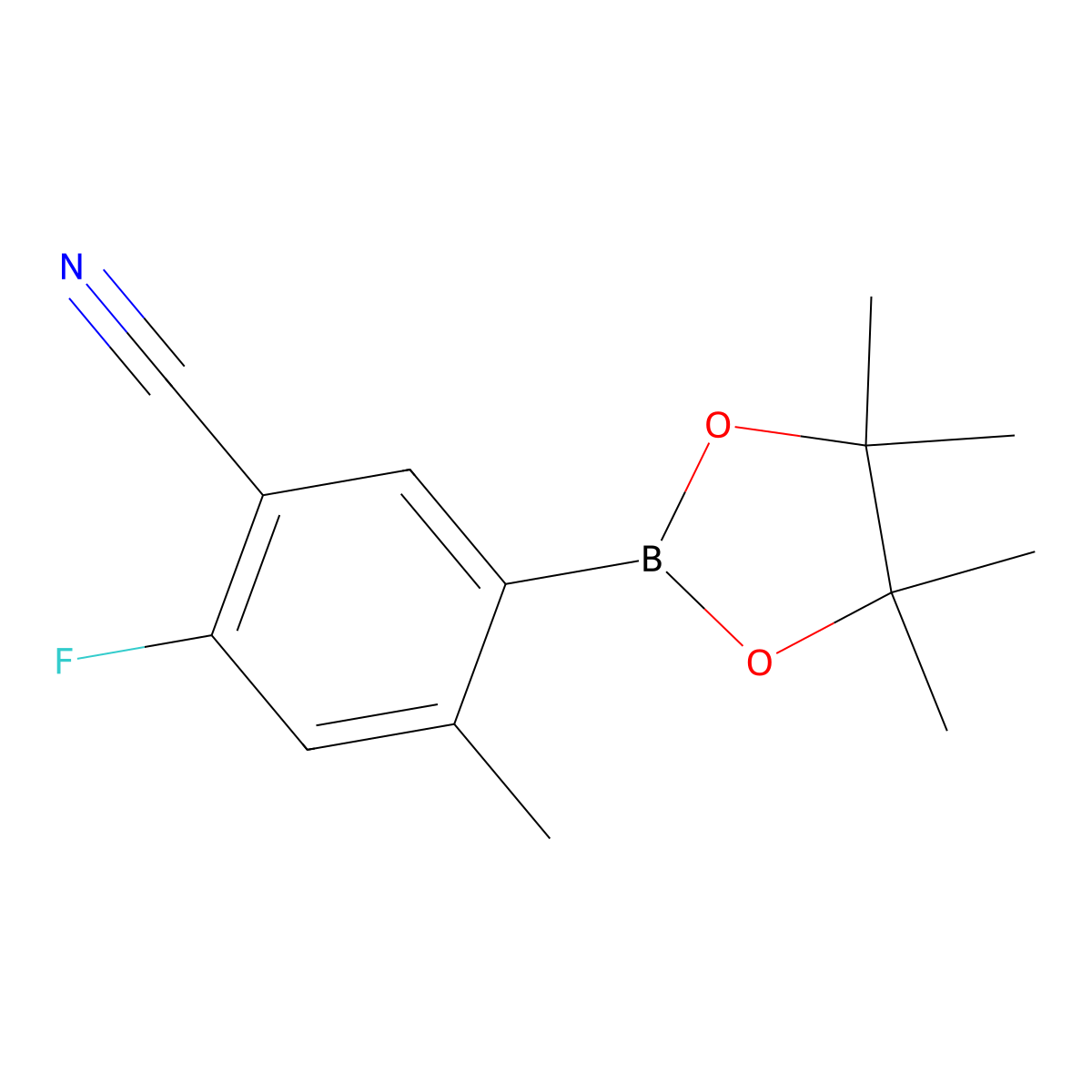 2-Fluoro-4-methyl-5-(4,4,5,5-tetramethyl-1,3,2-dioxaborolan-2-YL)benzonitrile molecular structure, CAS 3028866-48-7