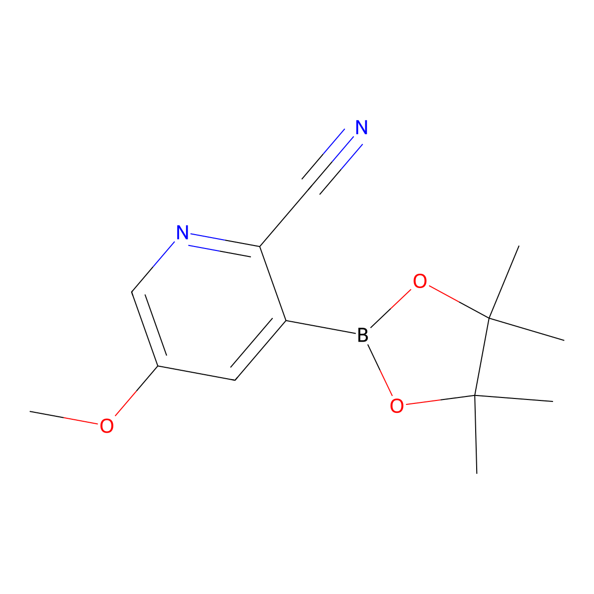 5-Methoxy-3-(4,4,5,5-tetramethyl-1,3,2-dioxaborolan-2-YL)picolinonitrile molecular structure, CAS 3028866-67-0