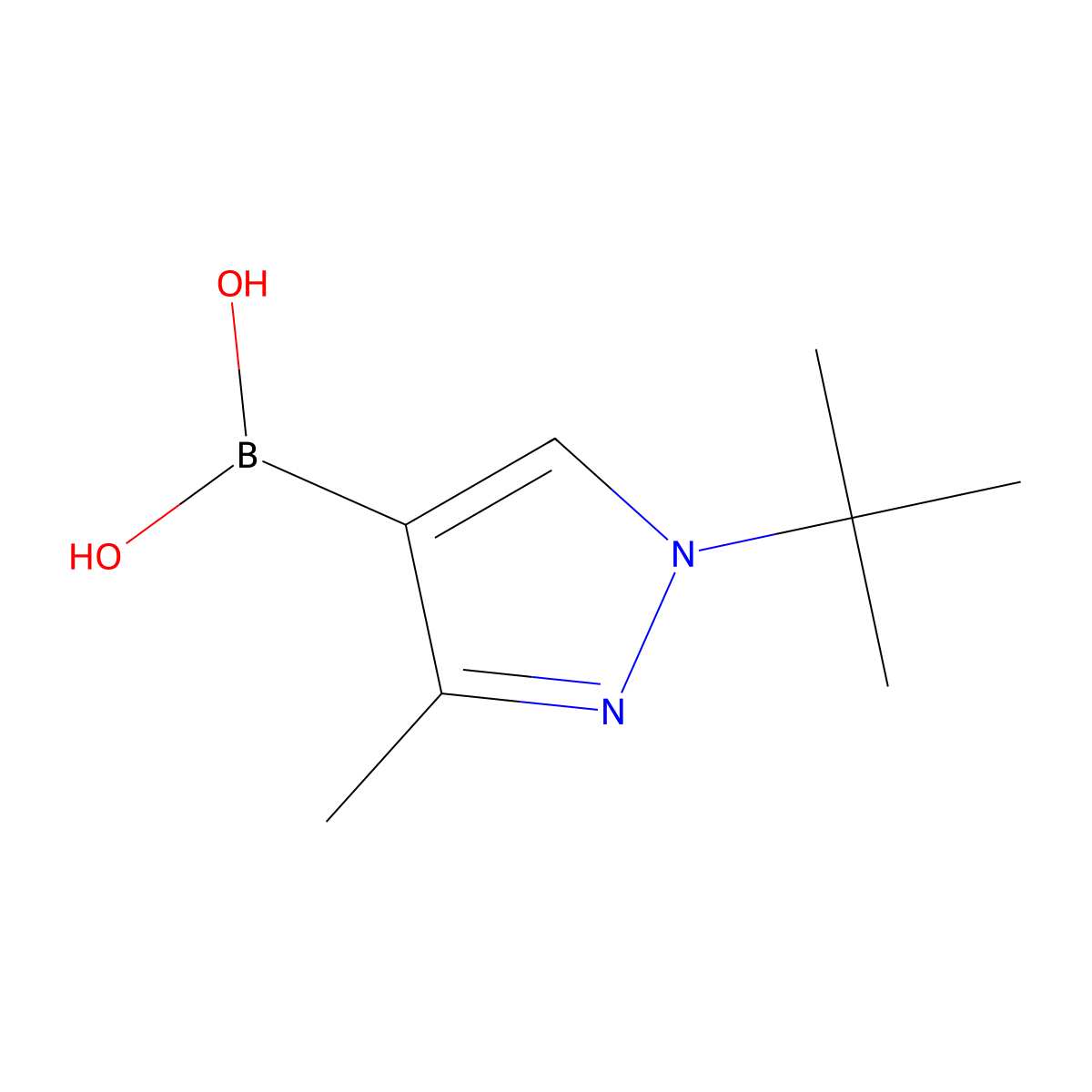 (1-tert-Butyl-3-methylpyrazol-4-yl)boronic acid molecular structure, CAS 3028869-88-4