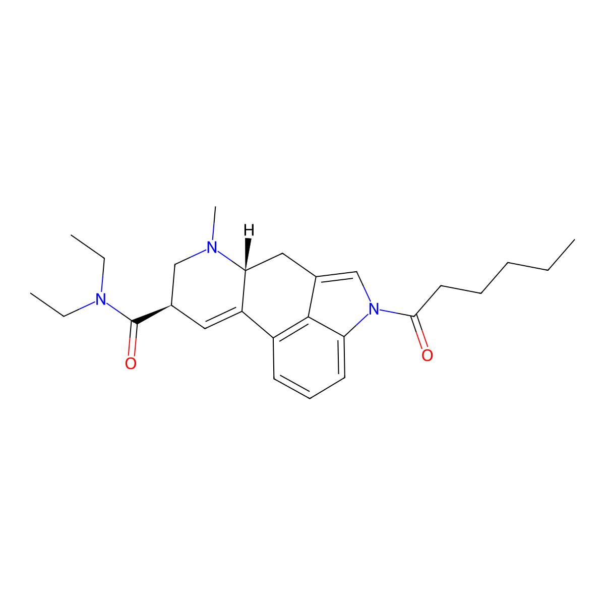 (6aR,9R)-N,N-diethyl-4-hexanoyl-7-methyl-6,6a,8,9-tetrahydroindolo[4,3-fg]quinoline-9-carboxamide molecular structure, CAS 3028949-65-4