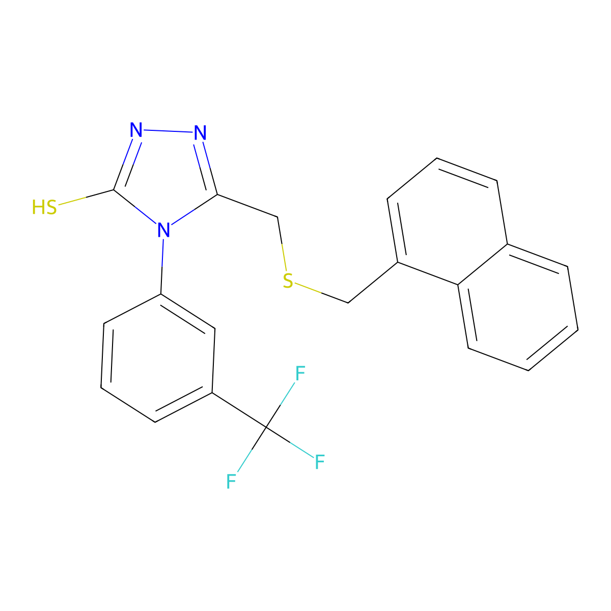 2,4-Dihydro-5-[[(1-naphthalenylmethyl)thio]methyl]-4-[3-(trifluoromethyl)phenyl]-3H-1,2,4-triazole-3-thione molecular structure, CAS 302901-03-7