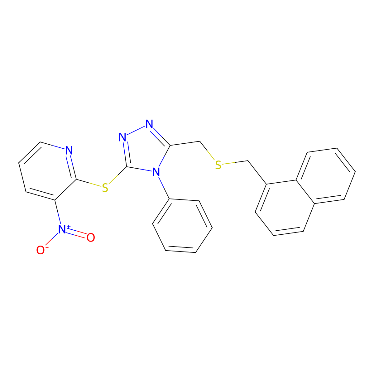 2-[[5-[[(1-Naphthalenylmethyl)thio]methyl]-4-phenyl-4H-1,2,4-triazol-3-yl]thio]-3-nitropyridine molecular structure, CAS 302901-18-4