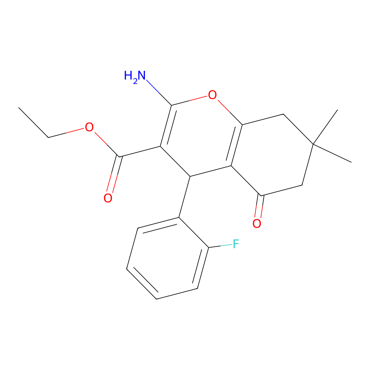 ethyl 2-amino-4-(2-fluorophenyl)-7,7-dimethyl-5-oxo-5,6,7,8-tetrahydro-4H-chromene-3-carboxylate molecular structure, CAS 302901-57-1