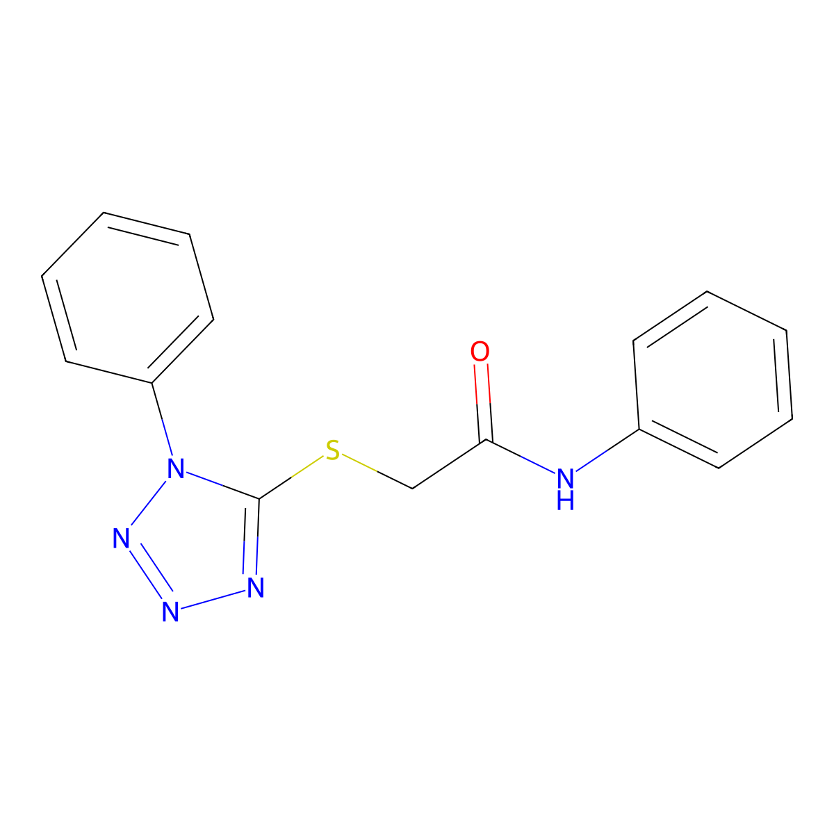 N-phenyl-2-(1-phenyltetrazol-5-yl)sulfanylacetamide molecular structure, CAS 302902-55-2