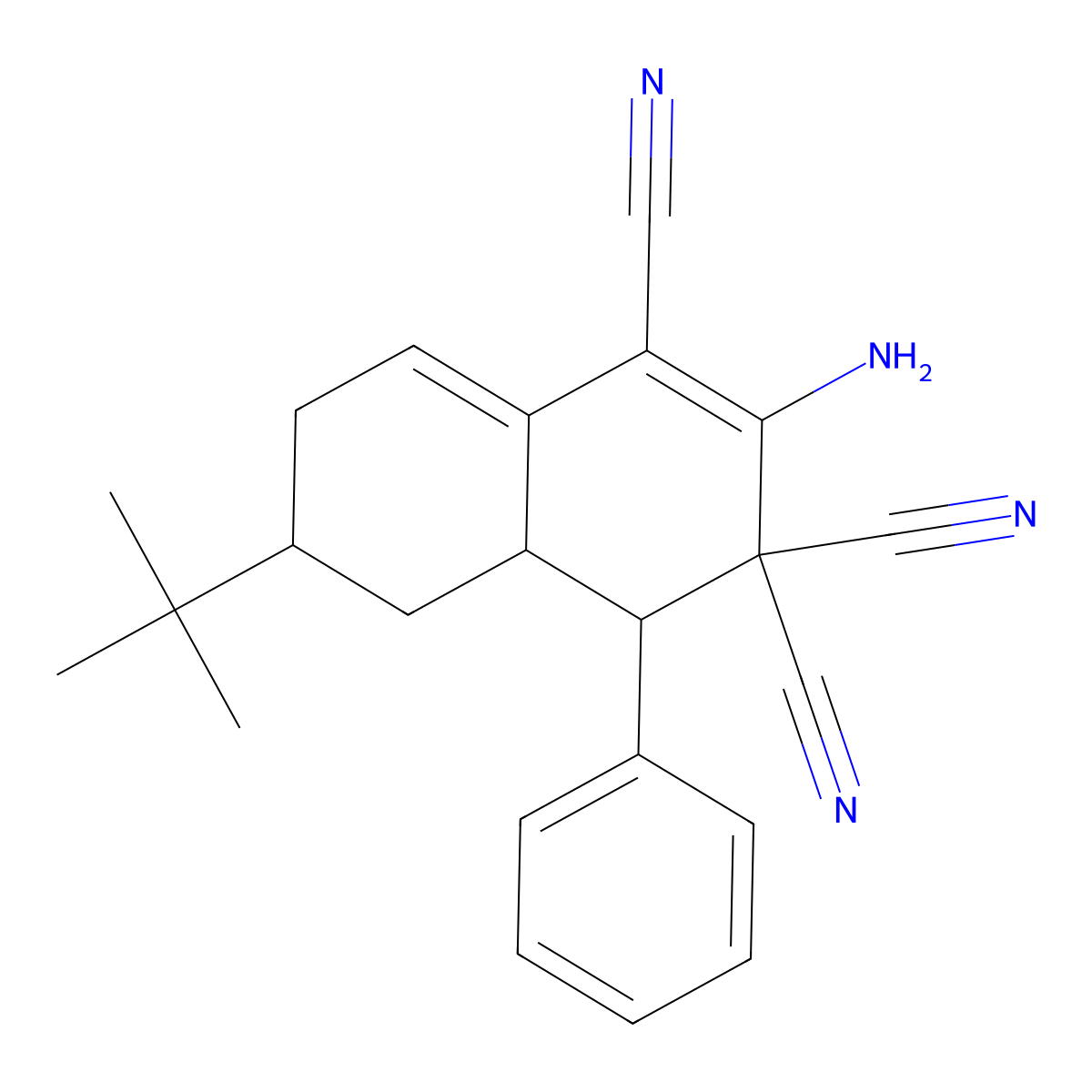 2-amino-6-tert-butyl-4-phenyl-4a,5,6,7-tetrahydro-4H-naphthalene-1,3,3-tricarbonitrile molecular structure, CAS 302903-57-7