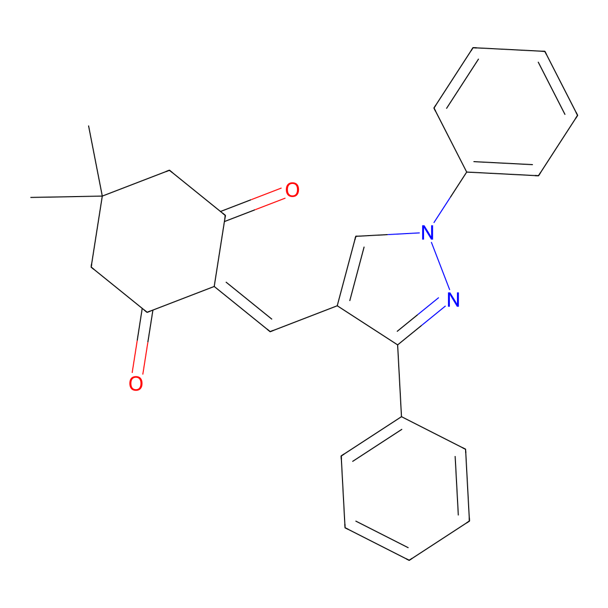 2-(1,3-Diphenyl-1H-pyrazol-4-ylmethylene)-5,5-dimethyl-cyclohexane-1,3-dione molecular structure, CAS 302903-69-1
