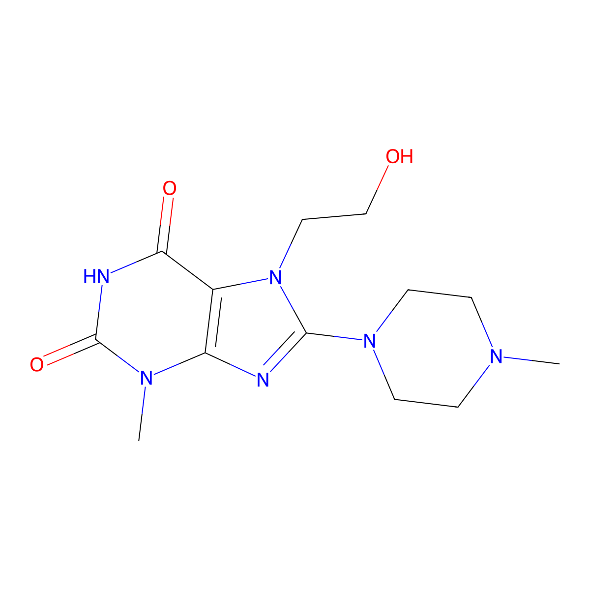 7-(2-hydroxyethyl)-3-methyl-8-(4-methylpiperazin-1-yl)-1H-purine-2,6(3H,7H)-dione molecular structure, CAS 302903-95-3