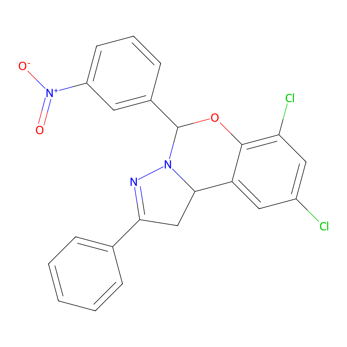 7,9-Dichloro-5-(3-nitrophenyl)-2-PH-1,10B-dihydropyrazolo (1,5-C) (1,3)benzoazine molecular structure, CAS 302904-04-7