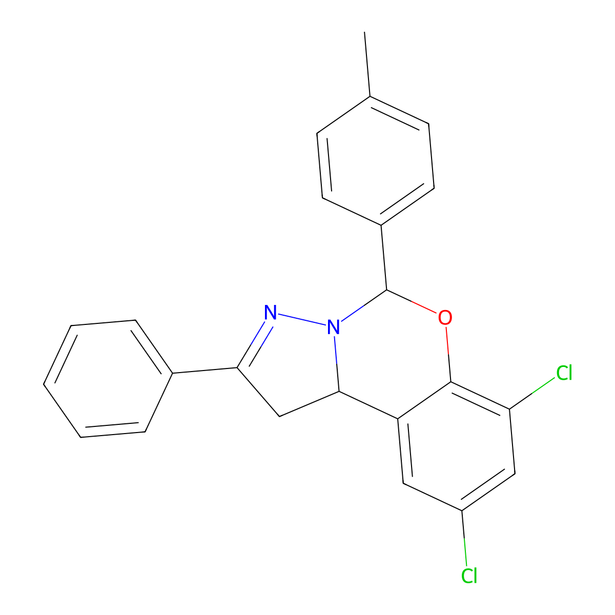 7,9-DI-CL-5-(4-Methylphenyl)-2-PH-1,10B-dihydropyrazolo(1,5-C)(1,3)benzoxazine molecular structure, CAS 302904-05-8