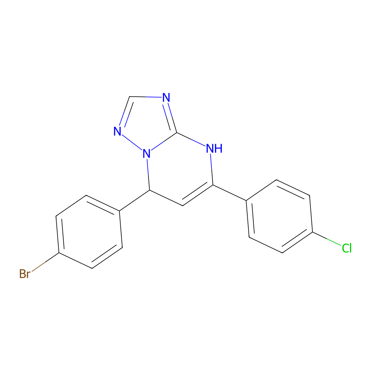 7-(4-Bromophenyl)-5-(4-chlorophenyl)-4,7-dihydro(1,2,4)triazolo(1,5-A)pyrimidine molecular structure, CAS 302904-06-9
