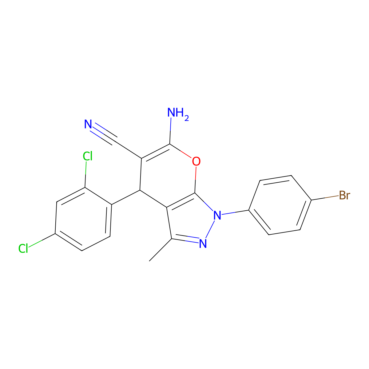 6-Amino-1-(4-bromophenyl)-4-(2,4-dichlorophenyl)-3-methyl-1,4-dihydropyrano(2,3-C)pyrazole-5-carbonitrile molecular structure, CAS 302904-09-2