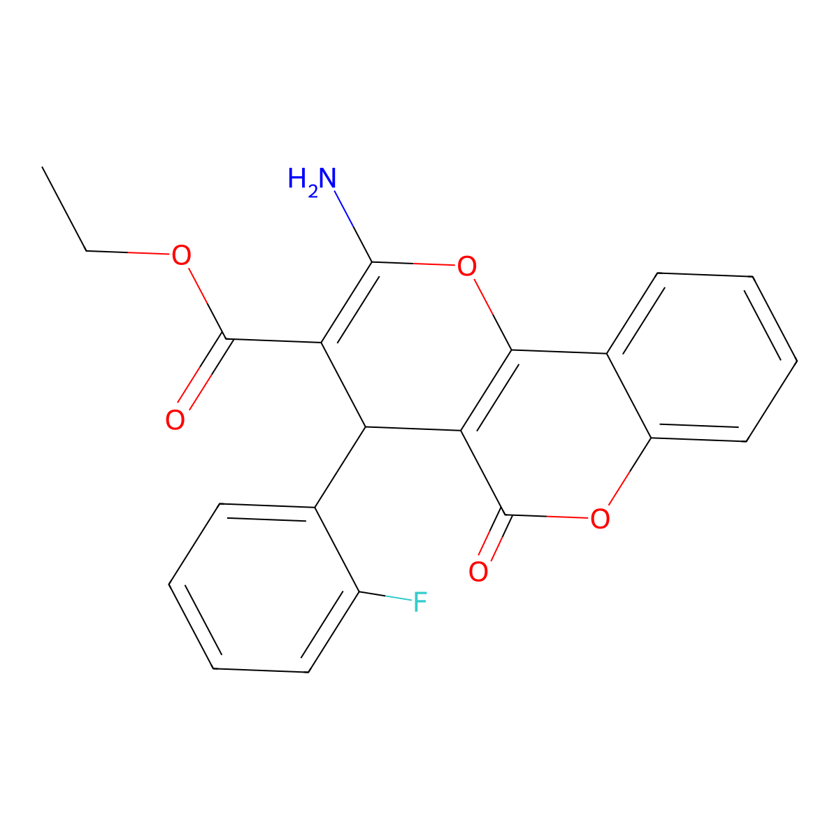 ethyl 2-amino-4-(2-fluorophenyl)-5-oxo-4H,5H-pyrano[3,2-c]chromene-3-carboxylate molecular structure, CAS 302904-13-8